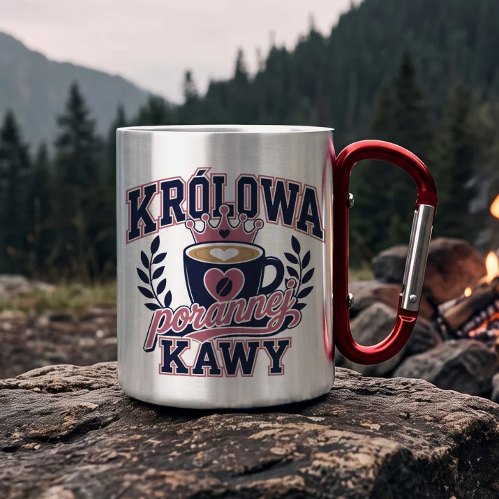 Kubek Metalowy z Karabińczykiem Na Święta Prezent Dla Kobiety: Królowa Poranków Kubek Metalowy z Karabińczykiem Na Święta Prezent Dla Kobiety: Królowa Poranków