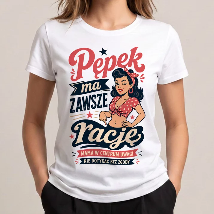 Koszulka Damska Biała Na Pępkowe Prezent Dla Kobiety: Królestwo Pępka