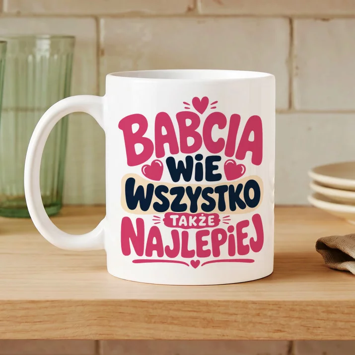 Kubek Z Nadrukiem Na Dzień Babci Prezent Dla Babci Kobiety: Babcia Wie Najlepiej Kubek Z Nadrukiem Na Dzień Babci Prezent Dla Babci Kobiety: Babcia Wie Najlepiej