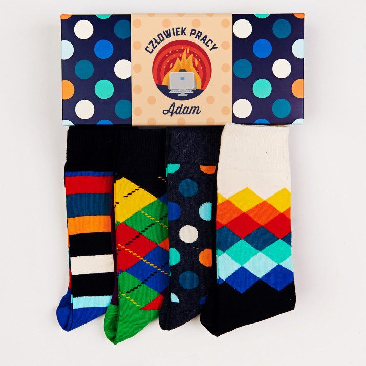 Człowiek pracy - Happy Socks - Dots - Zestaw 4 par skarpet męskich