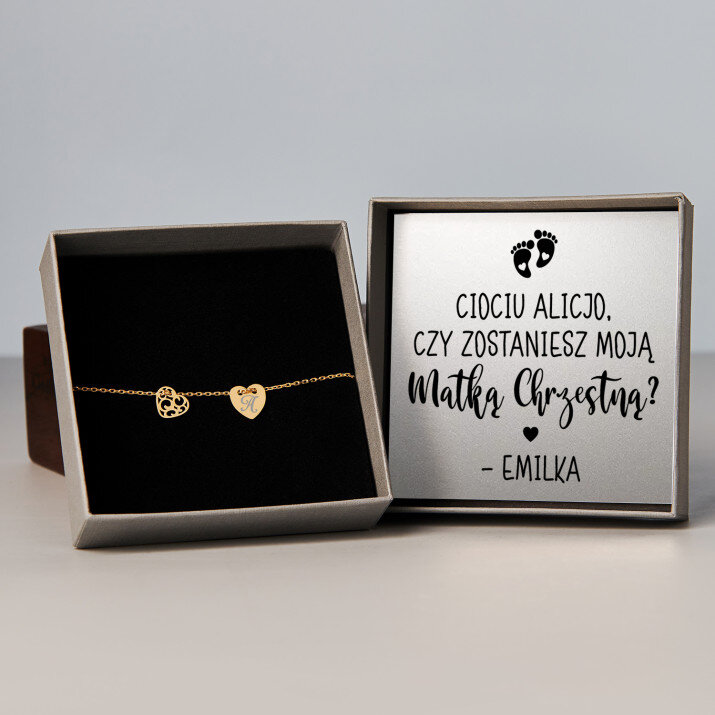 Czy zostaniesz moją chrzestną - Bransoletka pozłacana dwa serca