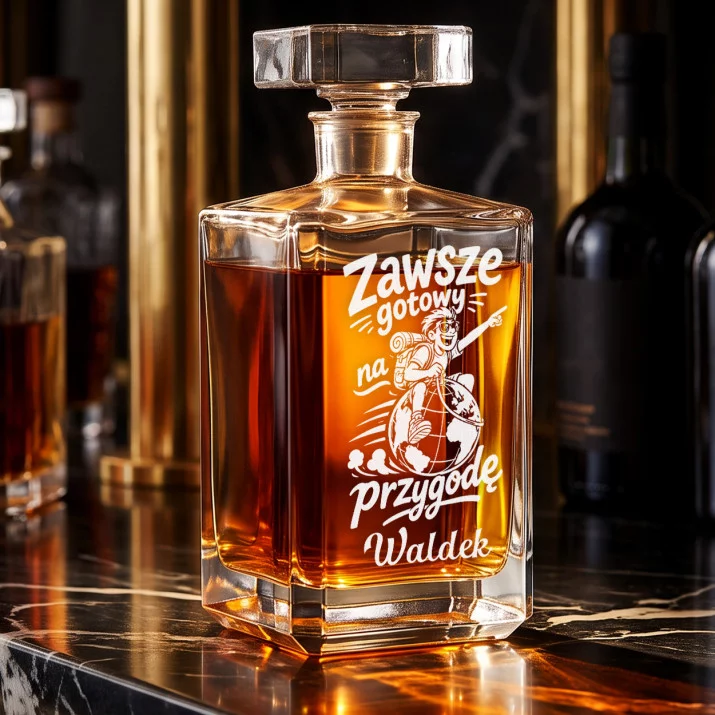Karafka Do Whisky z Grawerem Dla Podróżnika Prezent Dla Mężczyzny: Zawsze Gotowy Na Przygodę