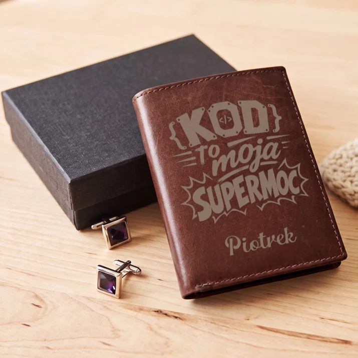 Portfel Męski Skórzany Dla Programisty Prezent Personalizowany: Kod To Moja Supermoc