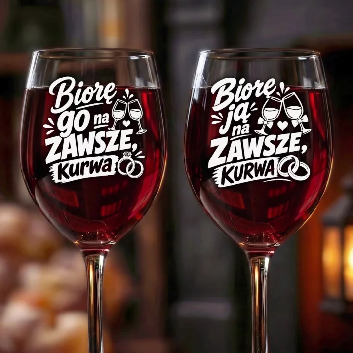 Dwa Kieliszki Do Wina Dla Pary Młodej Prezent Na Ślub Dla Pary: Bierzemy Na Zawsze