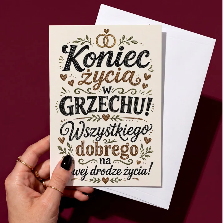 Kartka z Życzeniami Na Ślub Dla Pary Młodej Pary: Komiczne Życzenia Kartka z Życzeniami Na Ślub Dla Pary Młodej Pary: Komiczne Życzenia