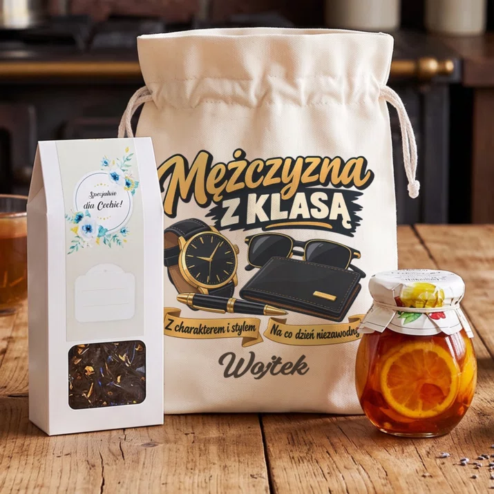 Zestaw Prezentowy z Herbatą Na Imieniny Prezent Dla Mężczyzny: Mężczyzna Z Klasą Zestaw Prezentowy z Herbatą Na Imieniny Prezent Dla Mężczyzny: Mężczyzna Z Klasą