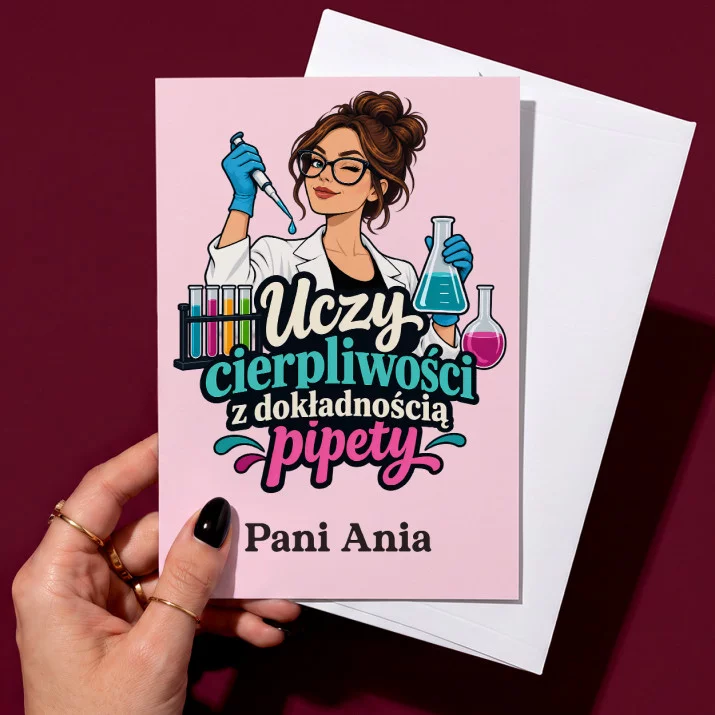 Kartka Personalizowana Dla Nauczyciela Chemii Prezent Na Dzień Nauczyciela Dla Mężczyzny: Uczy Cierpliwości Z Kartka Personalizowana Dla Nauczyciela Chemii Prezent Na Dzień Nauczyciela Dla Mężczyzny: Uczy Cierpliwości Z