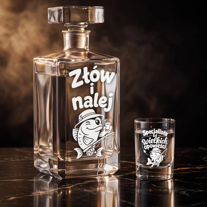 Zestaw Do Wódki z Grawerem Dla Wędkarza Prezent: Złów I Nalej