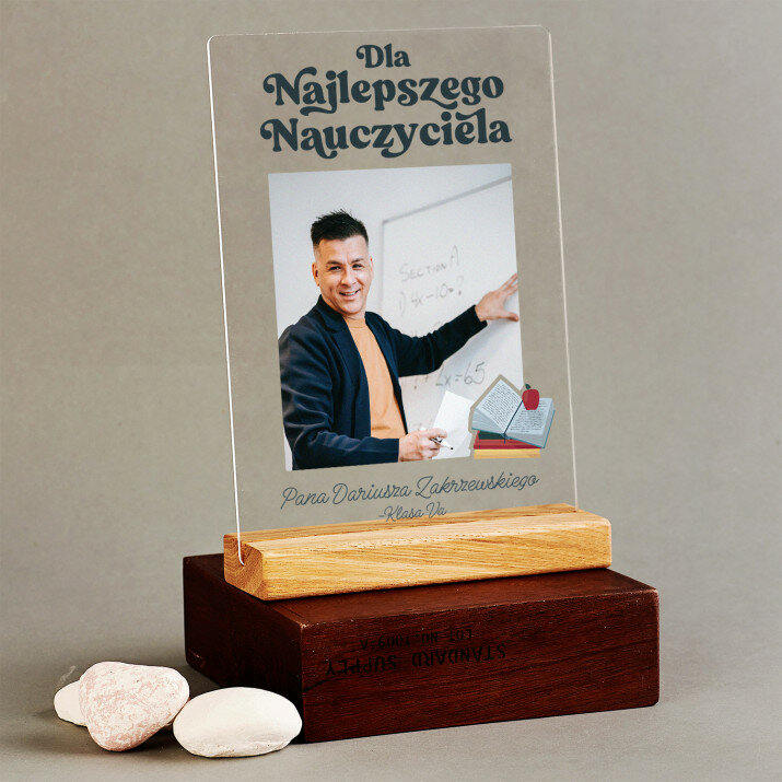 Dla najlepszego nauczyciela - Wydruk na szkle akrylowym z podstawką
