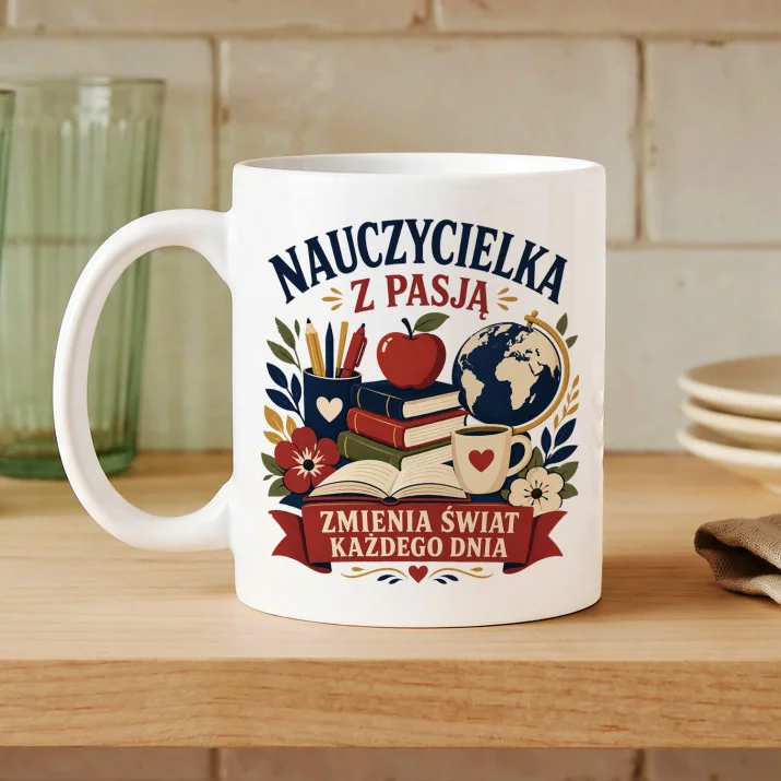 Kubek Z Nadrukiem Dla Nauczycielki Prezent Na Dzień Nauczyciela Dla Kobiety: Nauczycielka Z Pasją Kubek Z Nadrukiem Dla Nauczycielki Prezent Na Dzień Nauczyciela Dla Kobiety: Nauczycielka Z Pasją
