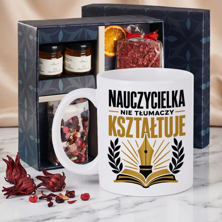 Zestaw Prezenowy Z Kubkiem Dla Nauczycielki Na Dzień Nauczyciela: Nauczycielka Kształtuje Zestaw Prezenowy Z Kubkiem Dla Nauczycielki Na Dzień Nauczyciela: Nauczycielka Kształtuje