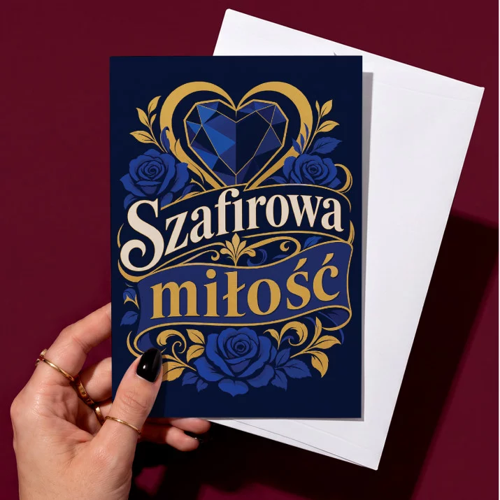 Kartka z Życzeniami Na 45 Rocznicę Ślubu Na Walentynki Dla Pary: Szafirowa Elegancja Kartka z Życzeniami Na 45 Rocznicę Ślubu Na Walentynki Dla Pary: Szafirowa Elegancja