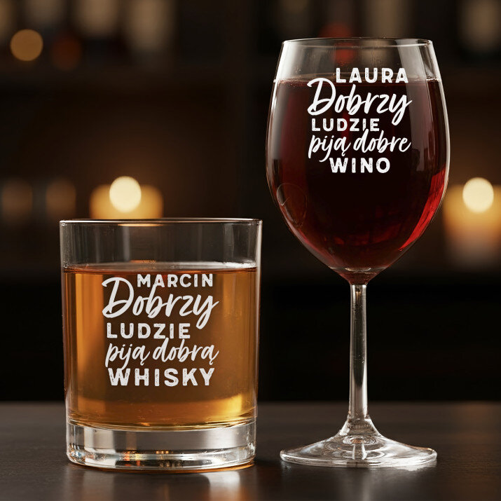 Dobrzy ludzie - Zestaw kieliszek do wina i szklanka do whisky