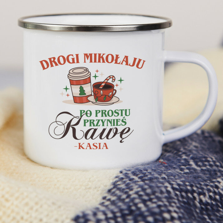 Drogi mikołaju przynieś kawę - Kubek emaliowany