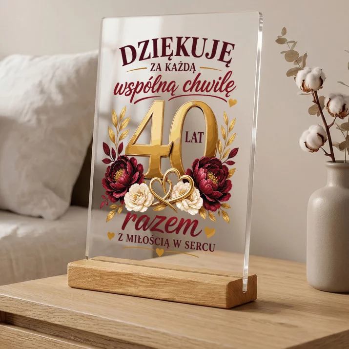 Druk Na Szkle Na 40 Rocznicę Ślubu Prezent Dla Kobiety: Złote 40 Lat Razem