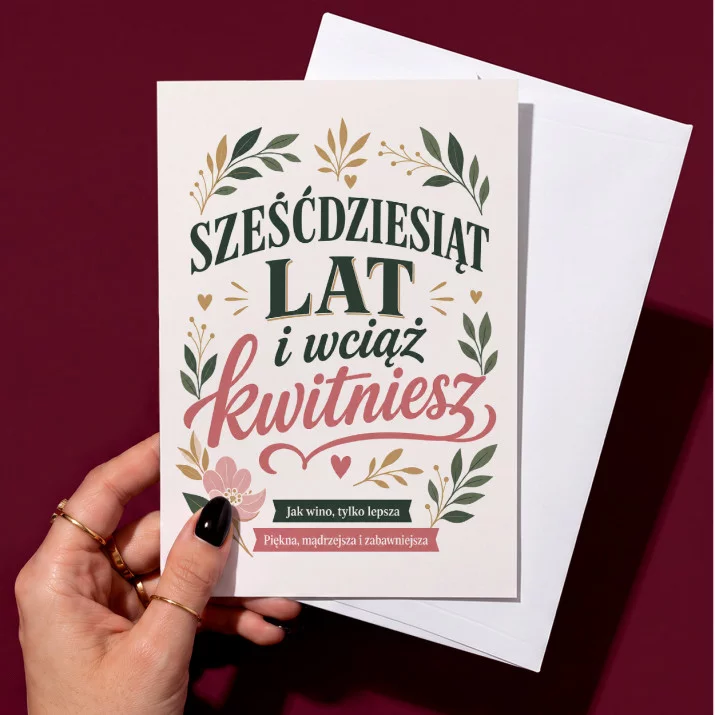 Kartka z Życzeniami Na 60 Rocznicę Ślubu Na Walentynki Dla Kobiety: Kwitnąca Elegancja Kartka z Życzeniami Na 60 Rocznicę Ślubu Na Walentynki Dla Kobiety: Kwitnąca Elegancja