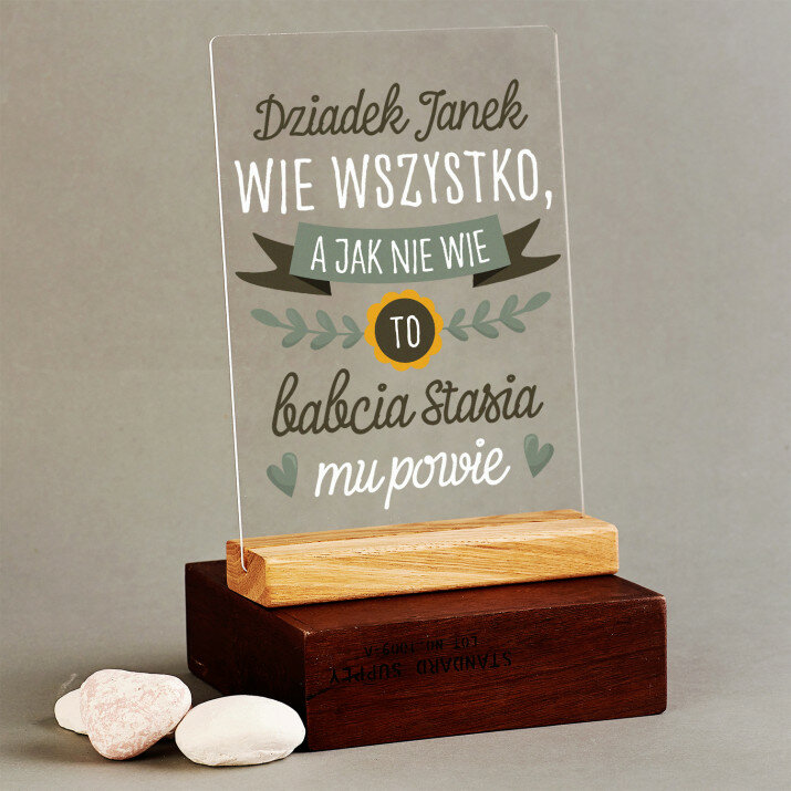 Dziadek wie wszystko - Wydruk na szkle akrylowym z podstawką