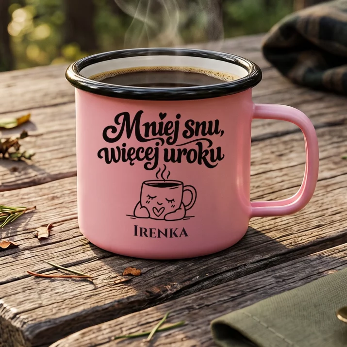Kubek Emaliowany Na Rocznicę Prezent Na Walentynki Dla Kobiety: Mniej Snu, Więcej Uroku Kubek Emaliowany Na Rocznicę Prezent Na Walentynki Dla Kobiety: Mniej Snu, Więcej Uroku