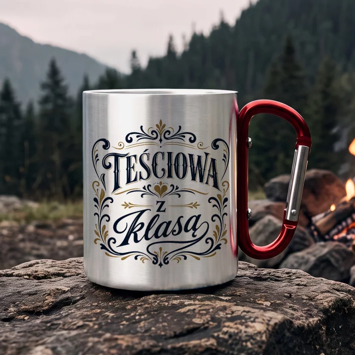 Kubek Metalowy z Karabińczykiem Dla Teściowej Prezent Na Dzień Mamy Dla Kobiety: Ornamentalna Elegancja