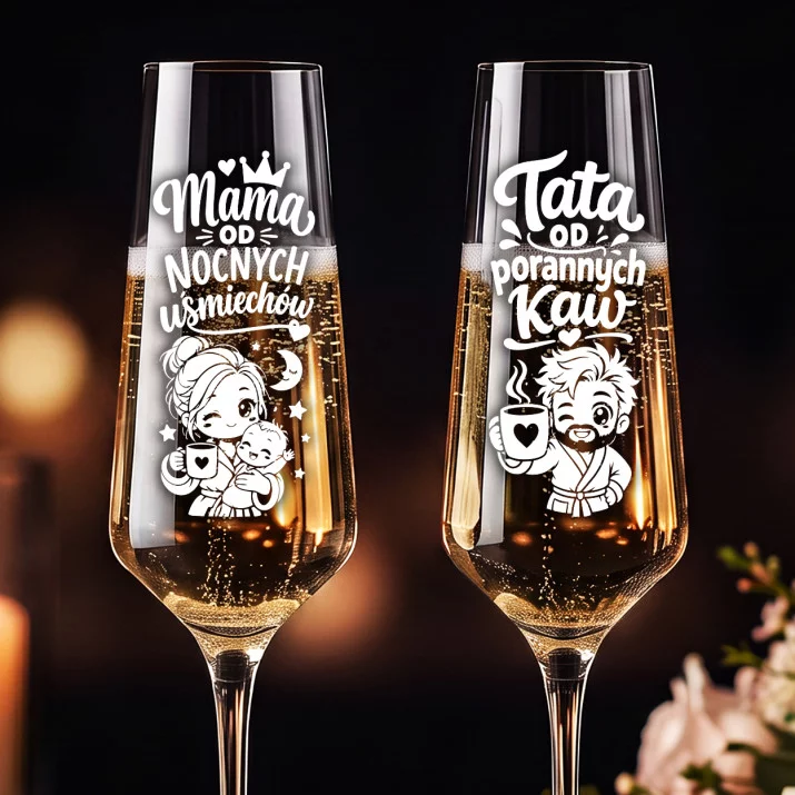 Dwa Kieliszki Do Szampana Dla Młodych Rodziców Prezent Dla Pary: Chibi Młodzi Rodzice Dwa Kieliszki Do Szampana Dla Młodych Rodziców Prezent Dla Pary: Chibi Młodzi Rodzice