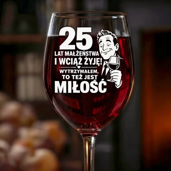 Kieliszek Do Wina Na 25 Rocznicę Ślubu Prezent Dla Mężczyzny: 25 Lat - Wciąż Żyję