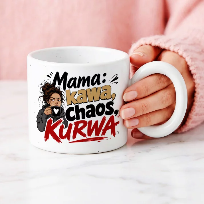 Kubek Z Okrągłym Uchem Dla Świeżej Mamy Prezent Na Dzień Mamy Dla Kobiety: Kawa I Chaos Kubek Z Okrągłym Uchem Dla Świeżej Mamy Prezent Na Dzień Mamy Dla Kobiety: Kawa I Chaos