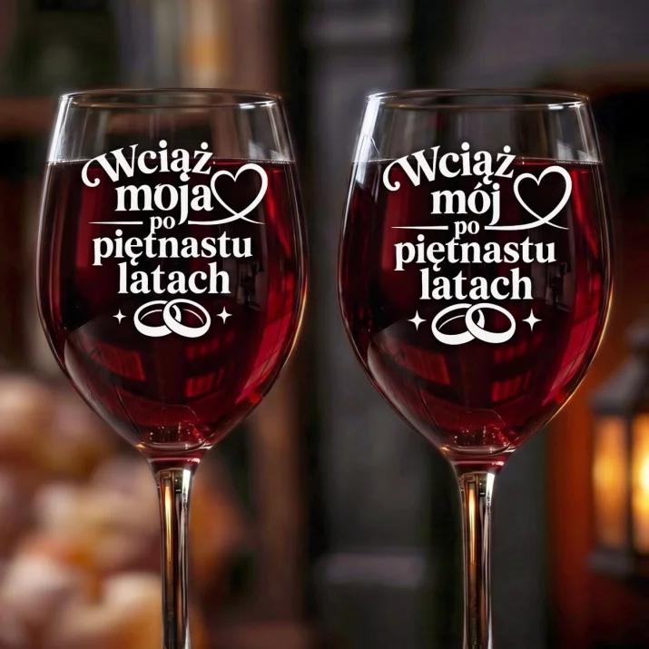 Dwa Kieliszki Do Wina Na 15 Rocznicę Ślubu Prezent Dla Pary: Wciąż Razem Dwa Kieliszki Do Wina Na 15 Rocznicę Ślubu Prezent Dla Pary: Wciąż Razem