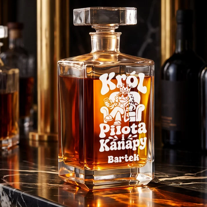 Karafka Do Whisky z Grawerem Na Dzień Ojca Prezent Dla Taty Mężczyzny: Król Pilota I Kanapy