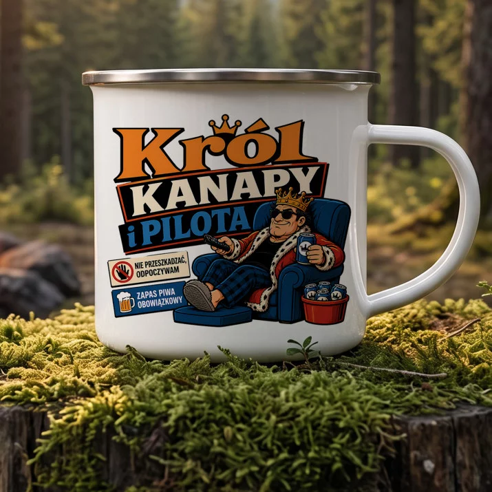 Kubek Emaliowany Na Dzień Mężczyzny Prezent Dla Mężczyzny: Król Kanapy Kubek Emaliowany Na Dzień Mężczyzny Prezent Dla Mężczyzny: Król Kanapy