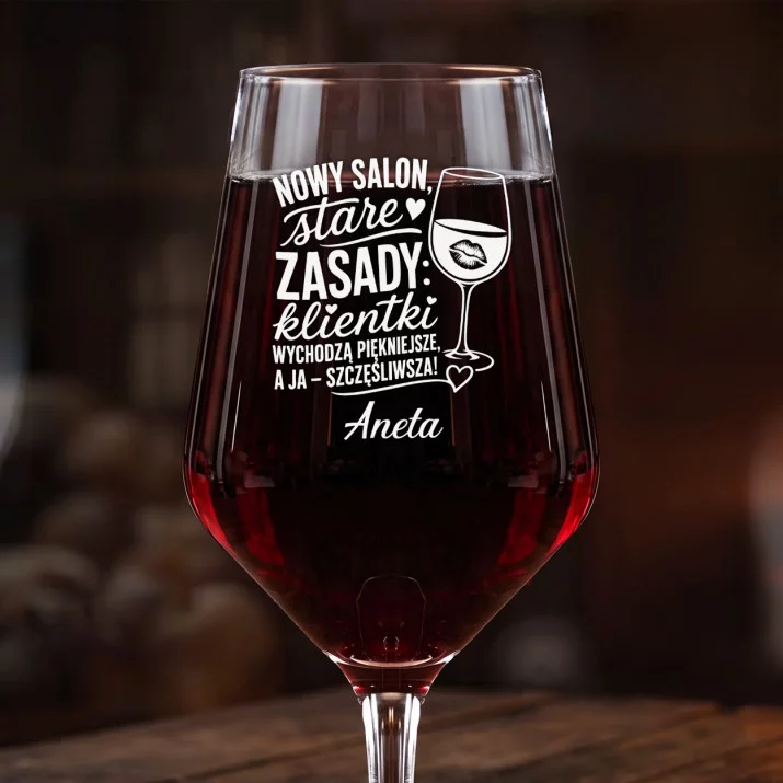 Mega Kieliszek Do Wina z Grawerem Na Otwarcie Salonu Kosmetycznego Prezent Dla Kobiety: Stare Zasady Salonu