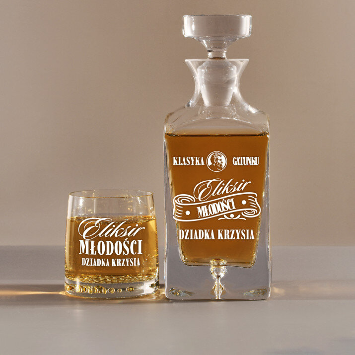 Eliksir młodości dziadka - Zestaw Grawerowana Karafka I Szklanki Do Whisky Eliksir młodości dziadka - Zestaw Grawerowana Karafka I Szklanki Do Whisky
