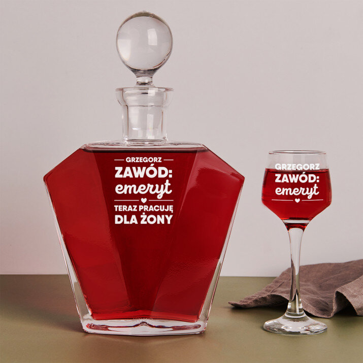 Emeryt - zestaw: grawerowana karafka i kieliszki