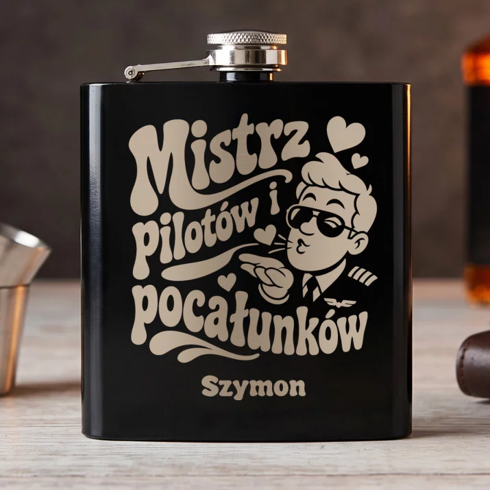 Piersiówka z Grawerem Na Rocznicę Ślubu Prezent Na Walentynki Dla Mężczyzny: Mistrz Pilotów I Piersiówka z Grawerem Na Rocznicę Ślubu Prezent Na Walentynki Dla Mężczyzny: Mistrz Pilotów I