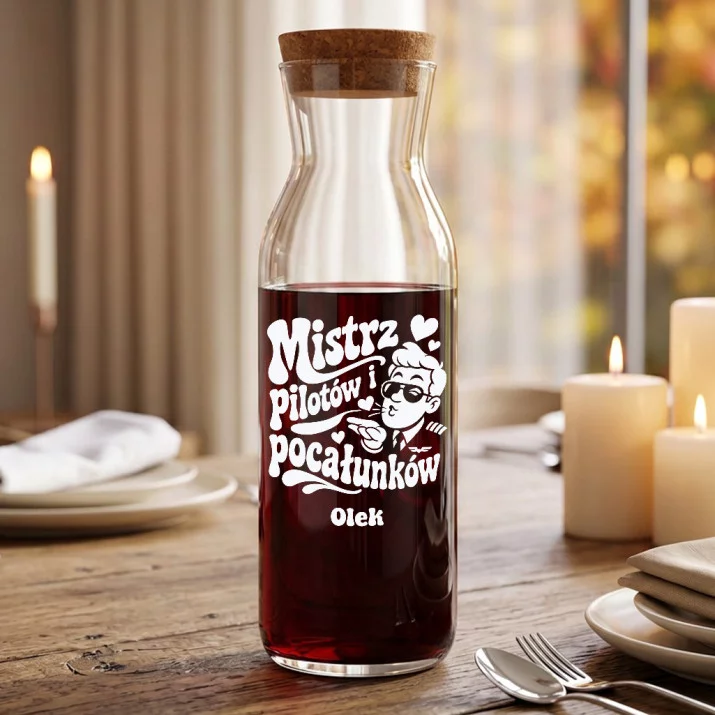 Karafka Do Wina Personalizowana Na Rocznicę Ślubu Prezent Na Walentynki Dla Mężczyzny: Mistrz Pilotów I Karafka Do Wina Personalizowana Na Rocznicę Ślubu Prezent Na Walentynki Dla Mężczyzny: Mistrz Pilotów I