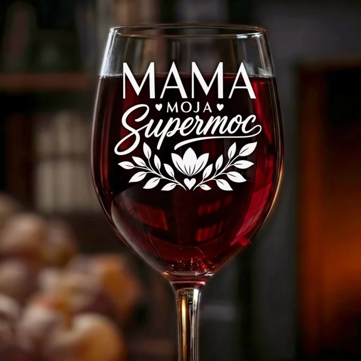 Kieliszek Do Wina Dla Mamy Prezent Na Dzień Mamy Dla Kobiety: Mama Moja Supermoc Kieliszek Do Wina Dla Mamy Prezent Na Dzień Mamy Dla Kobiety: Mama Moja Supermoc