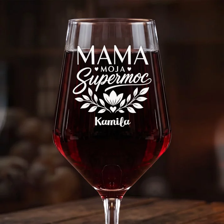 Mega Kieliszek Do Wina z Grawerem Dla Mamy Prezent Na Dzień Mamy Dla Kobiety: Mama Moja Supermoc Mega Kieliszek Do Wina z Grawerem Dla Mamy Prezent Na Dzień Mamy Dla Kobiety: Mama Moja Supermoc
