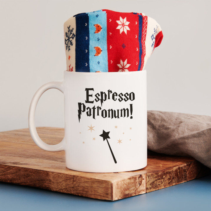 Espresso patronum - Zimowe skarpetki w kubku