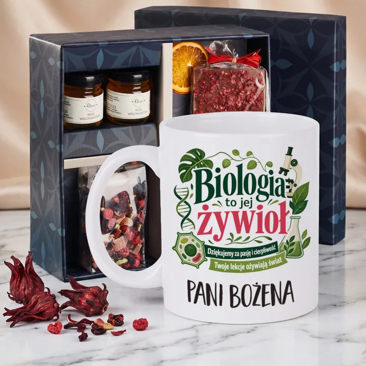 Zestaw Prezenowy z Kubkiem Dla Nauczycielki Biologii Na Dzień Nauczyciela Dla Kobiety: Biologia To Jej Żywioł