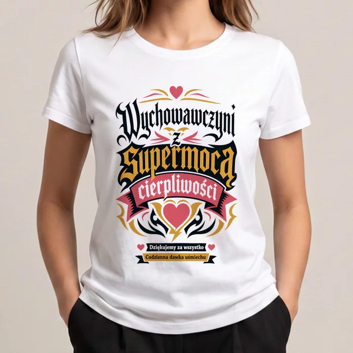 Koszulka Damska Biała Dla Wychowawczyni Prezent Dla Kobiety: Supermoc Wychowawczyni