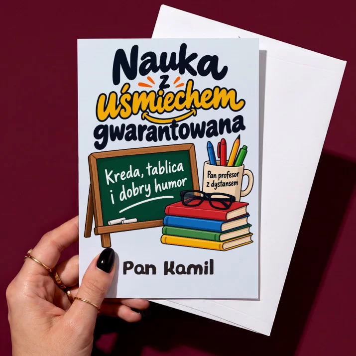 Kartka Personalizowana Na Dzień Nauczyciela Prezent Dla Nauczyciela Mężczyzny: Nauka Z Uśmiechem Kartka Personalizowana Na Dzień Nauczyciela Prezent Dla Nauczyciela Mężczyzny: Nauka Z Uśmiechem