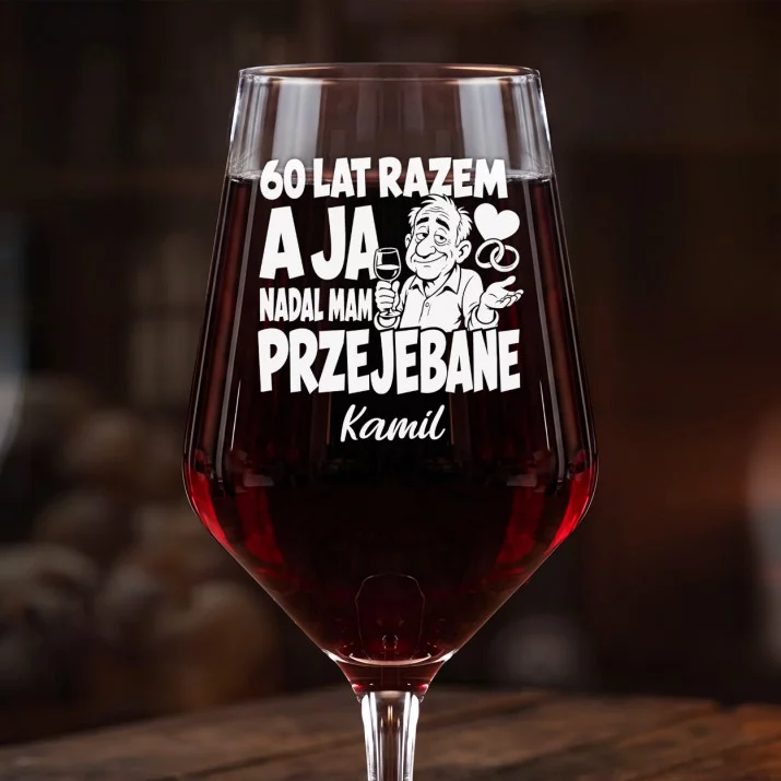 Mega Kieliszek Do Wina z Grawerem Na 60 Rocznicę Ślubu Prezent Na Walentynki Dla Mężczyzny: 60 Lat Razem