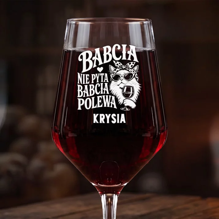 Mega Kieliszek Do Wina z Grawerem Na Dzień Babci Prezent Dla Babci Kobiety: Babcia Nie Pyta Polewa Mega Kieliszek Do Wina z Grawerem Na Dzień Babci Prezent Dla Babci Kobiety: Babcia Nie Pyta Polewa
