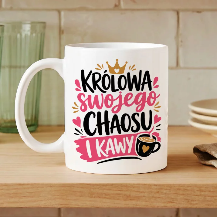 Kubek Z Nadrukiem Na Gwiazdkę Prezent Dla Kobiety: Królowa Chaosu I Kawy Kubek Z Nadrukiem Na Gwiazdkę Prezent Dla Kobiety: Królowa Chaosu I Kawy