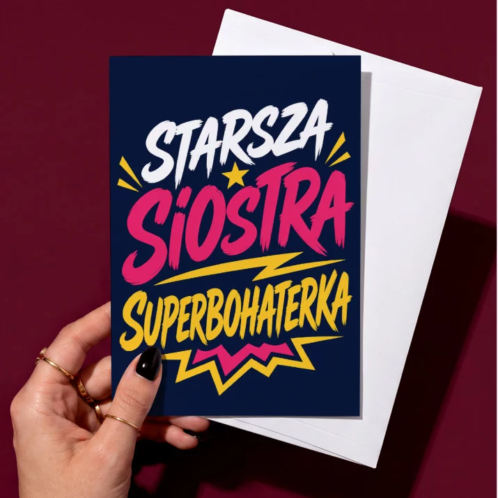 Kartka z Życzeniami Dla Starszej Siostry Dla Kobiety: Siostra Superbohaterka Kartka z Życzeniami Dla Starszej Siostry Dla Kobiety: Siostra Superbohaterka