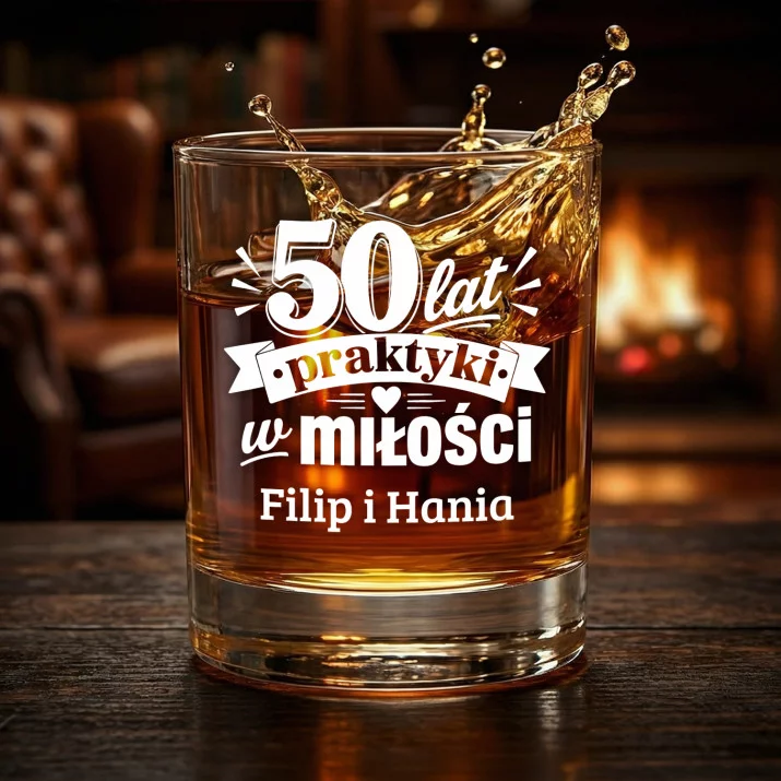 Szklanki Do Whisky z Grawerem Na 50 Lecie Ślubu Prezent Dla Pary: 50 Lat Praktyki W Miłości