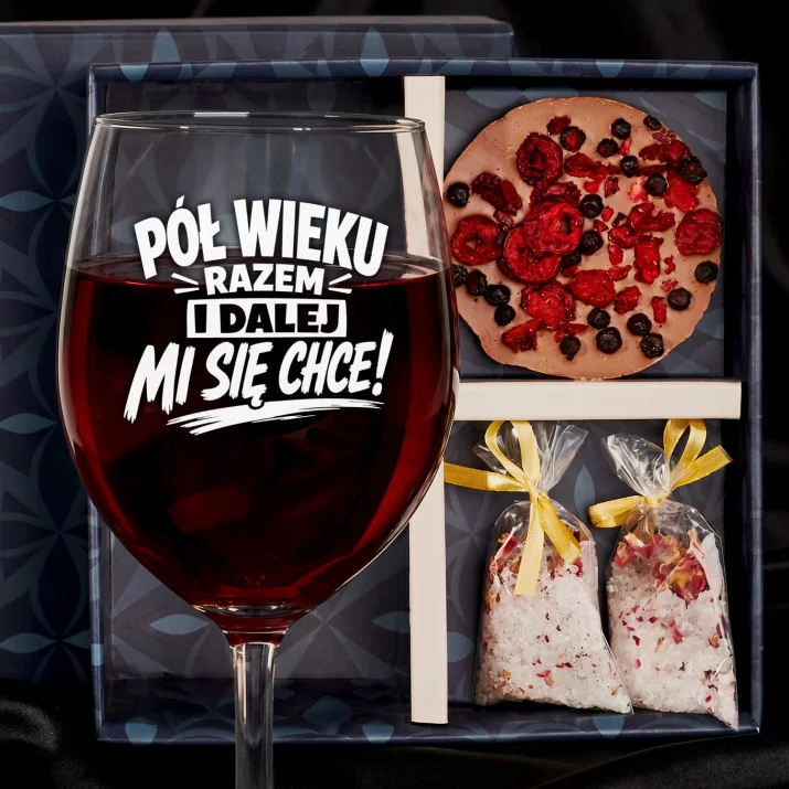 Zestaw Prezenowy Z Kieliszkiem Do Wina Na 50 Rocznicę Ślubu: Pół Wieku Razem