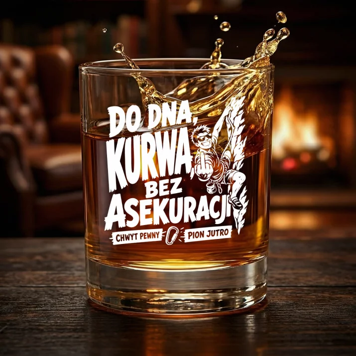 Szklanka Do Whisky Dla Wspinacza Prezent Dla Mężczyzny: Do Dna, Kurwa, Bez Asekuracji Szklanka Do Whisky Dla Wspinacza Prezent Dla Mężczyzny: Do Dna, Kurwa, Bez Asekuracji