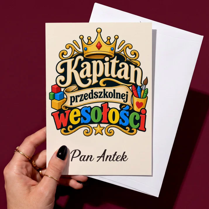 Kartka Personalizowana Na Dzień Nauczyciela W Przedszkolu Prezent Dla Nauczyciela Mężczyzny: Kapitan Przedszkolnej