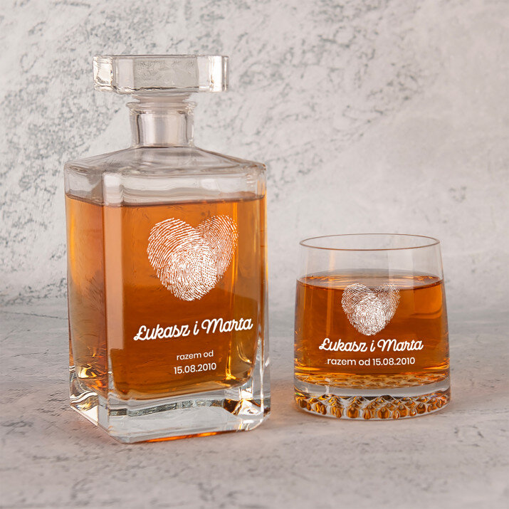  fingerprints - Zestaw Grawerowana Karafka 0,7 i Szklanki Do Whisky