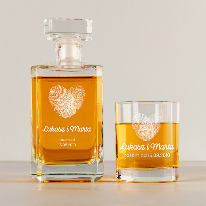  fingerprints - Zestaw Grawerowana Karafka 0,7 i Szklanki Do Whisky